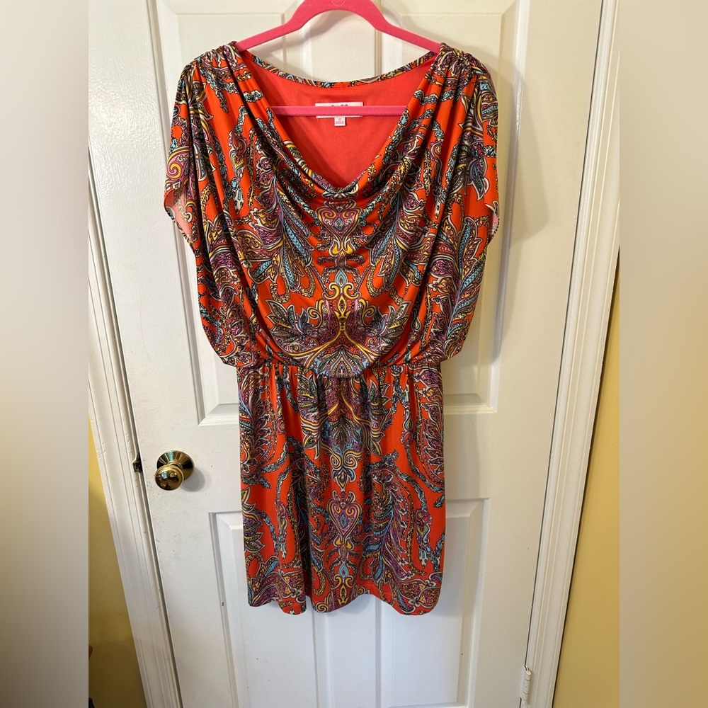 Paisley Print Orange Midi Dress